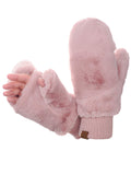 C.C Women's Faux Fur Wrist Length Fingerless Sherpa Lined Convertible Mittens Gloves