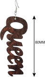Women's Afrocentric African Text Wood Dangle Pierced Earrings
