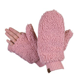 C.C Women's Faux Fur Wrist Length Fingerless Sherpa Lined Convertible Mittens Gloves