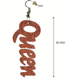 Women's Afrocentric African Text Wood Dangle Pierced Earrings