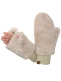 C.C Women's Faux Fur Wrist Length Fingerless Sherpa Lined Convertible Mittens Gloves