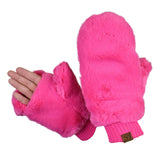 C.C Women's Faux Fur Wrist Length Fingerless Sherpa Lined Convertible Mittens Gloves