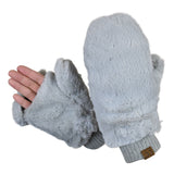C.C Women's Faux Fur Wrist Length Fingerless Sherpa Lined Convertible Mittens Gloves