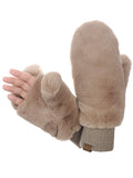 C.C Women's Faux Fur Wrist Length Fingerless Sherpa Lined Convertible Mittens Gloves