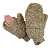 C.C Women's Faux Fur Wrist Length Fingerless Sherpa Lined Convertible Mittens Gloves