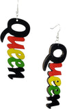 Women's Afrocentric African Text Wood Dangle Pierced Earrings