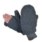 C.C Women's Faux Fur Wrist Length Fingerless Sherpa Lined Convertible Mittens Gloves