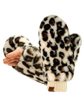 C.C Women's Faux Fur Wrist Length Fingerless Sherpa Lined Convertible Mittens Gloves