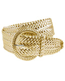 Women's Fashion Web Woven Braid Faux Leather Metallic Wide Belt