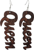 Women's Afrocentric African Text Wood Dangle Pierced Earrings