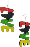 Women's Afrocentric African Text Wood Dangle Pierced Earrings