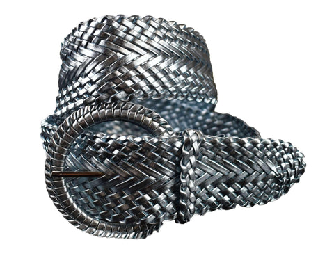 Women's Fashion Web Woven Braid Faux Leather Metallic Wide Belt