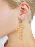 Women's Afrocentric African Text Wood Dangle Pierced Earrings