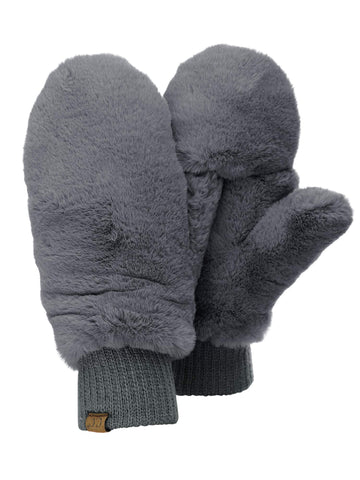 C.C Women's Faux Fur Wrist Length Fingerless Sherpa Lined Convertible Mittens Gloves