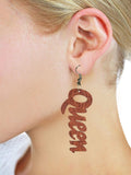 Women's Afrocentric African Text Wood Dangle Pierced Earrings