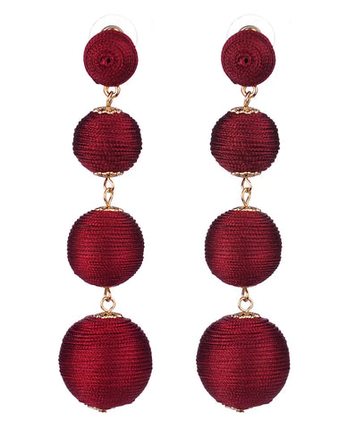 Women's Quadruple Thread Floral Bottom Lantern Ball Dangle Earrings