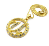 Stone Stud Encircled U Pendant with 2mm Box Chain Necklace