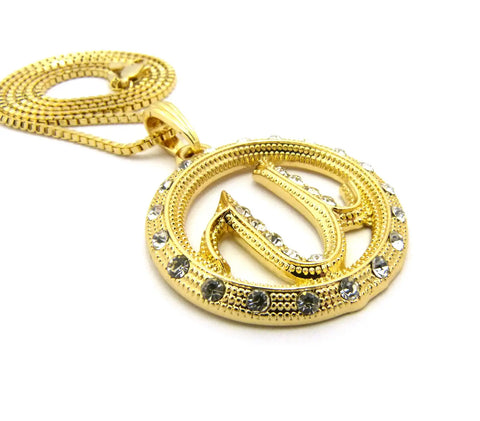 Stone Stud Encircled U Pendant with 2mm Box Chain Necklace