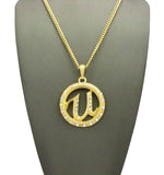 Stone Stud Encircled U Pendant with 3mm Cuban Chain Necklace