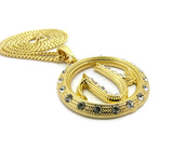 Stone Stud Encircled U Pendant with 3mm Cuban Chain Necklace