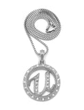 Stone Stud Encircled U Pendant with 2mm Box Chain Necklace