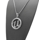 Stone Stud Encircled U Pendant with 2mm Box Chain Necklace