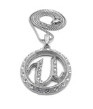 Stone Stud Encircled U Pendant with 2mm Box Chain Necklace