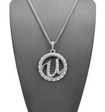 Stone Stud Encircled U Pendant with 3mm Cuban Chain Necklace