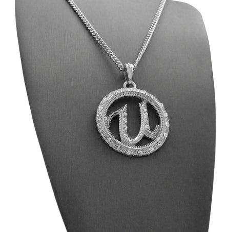 Stone Stud Encircled U Pendant with 3mm Cuban Chain Necklace