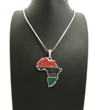 Colored Stone Pan Africa Continent Pendant with 2mm 24" Box Chain Necklace