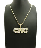 Stone Stud CMG Initials Rapper Pendant with 2mm 24" Box Chain Necklace