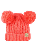 C.C Kids' Children's Cable Knit Double Ear Pom Cuffed Beanie Cap Hat
