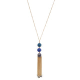 Women's Round Bead with Chain Tassel Dangling Pendant with 30" Chain Necklace