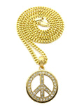 Stone Stud Hollowed Peace Symbol Pendant w/ Chain Necklace