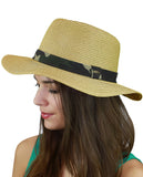 C.C Teardrop Dent Paper Woven Panama Sun Beach Hat with Camouflage Band