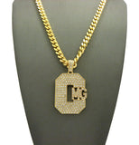 Stone Stud Hip-Hop CMG Record Label Initials Pendant w/6mm 24" Box Cuban Chain, Gold-Tone