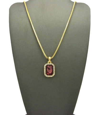 Small Faux Amethyst Purple Stone Pendant w/ Chain Necklace
