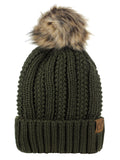 C.C Thick Cable Knit Faux Fuzzy Fur Pom Fleece Lined Skull Cap Cuff Beanie