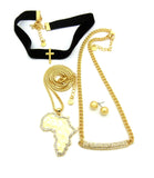 Women's Fashion Africa Pendant Earring and Necklace Set in Gold-Tone