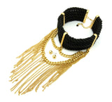 Women's Rope Collar Choker Dangling Tassel Necklace and Ball Earring Set in Gold-Tone