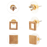 Women's Flat Square and Round 3 Pair Set Pierced Stud Earrings