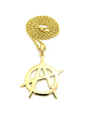 Polished Anarchy Symbol Round Pendant w/ 24" Chain Necklace