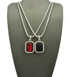 Dual Hip-Hop Radiant Cut Gemstone Pendant Set w/ Chain Necklace