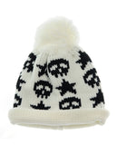 NYfashion101 Two Tone Handmade Skull & Star Knitted Pom Pom Beanie Hat