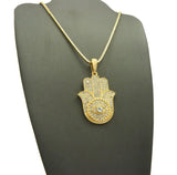 Stone Stud Filled Hamsa Palm Evil Eye Pendant with Chain Necklace