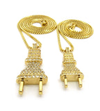Dual Stone Stud Power Plug Pendant Set w/ Gold-Tone Box Chain Necklaces - 2049G