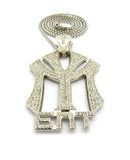 Stone Stud NY ENT Pendant w/3mm 30" Box Chain Necklace, Siver-Tone