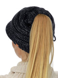 D&Y Versatile Ponyflo Messy High Bun Ponytail Metallic Thread Visor Beanie Cap