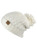 C.C Women's Chenille Soft Stretchy Pom Cuffed Knit Beanie Cap Hat