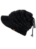 D&Y Versatile Ponyflo Messy High Bun Ponytail Metallic Thread Visor Beanie Cap